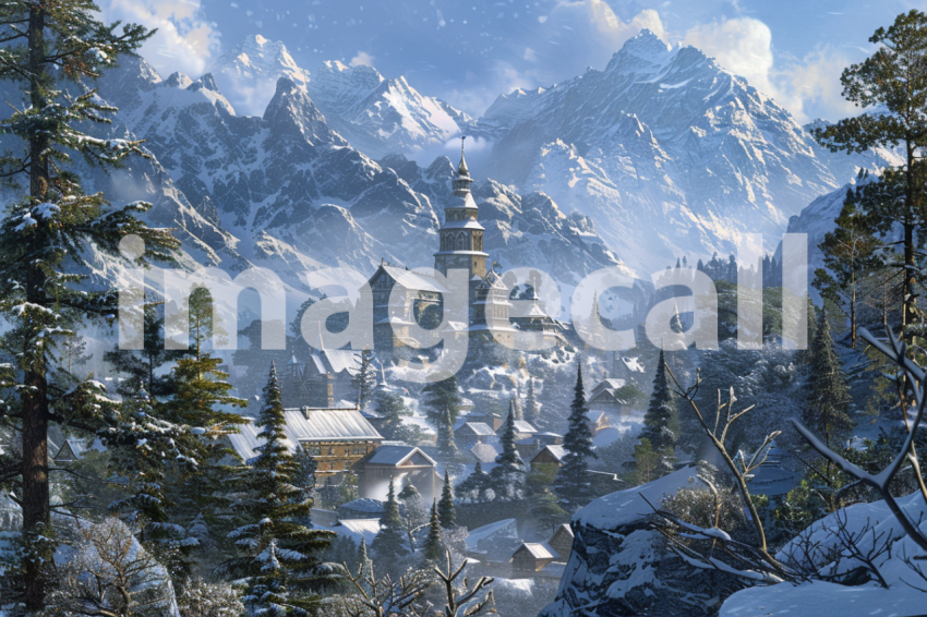 Cspreeti A village and temple surrounded by towering pine for 623b8126 eccc 4ec5 b318 20823ae54e43 0