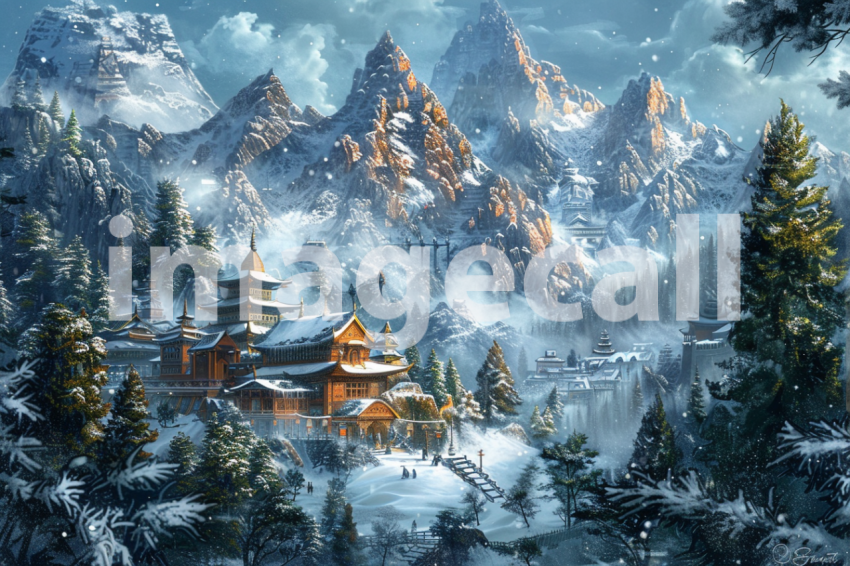 Cspreeti A village and temple surrounded by towering pine for 623b8126 eccc 4ec5 b318 20823ae54e43 3