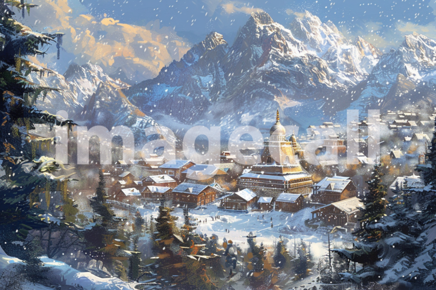 Cspreeti A village and temple surrounded by towering pine for 623b8126 eccc 4ec5 b318 20823ae54e43 1