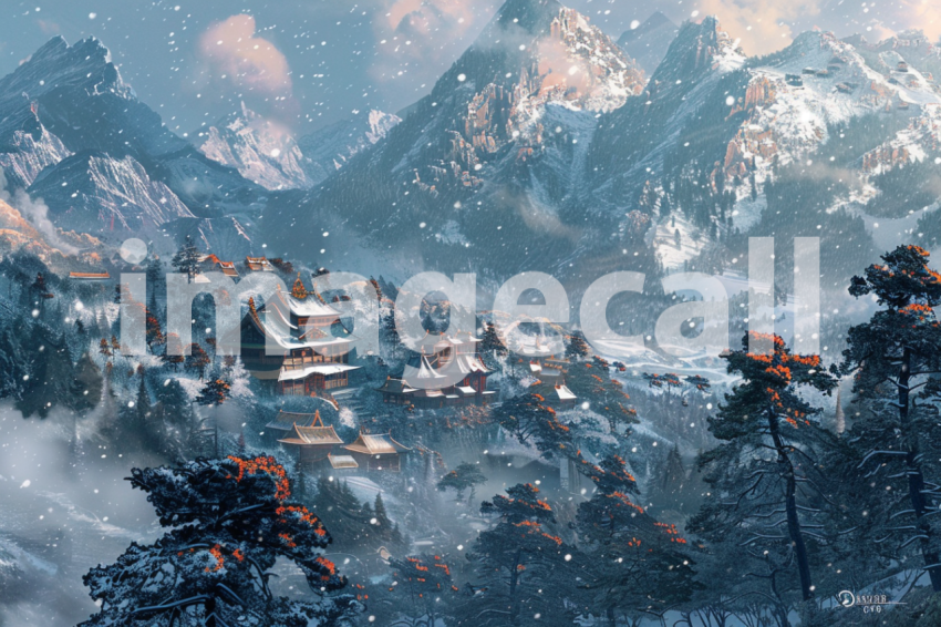 Cspreeti A village and temple surrounded by towering pine for 623b8126 eccc 4ec5 b318 20823ae54e43 2