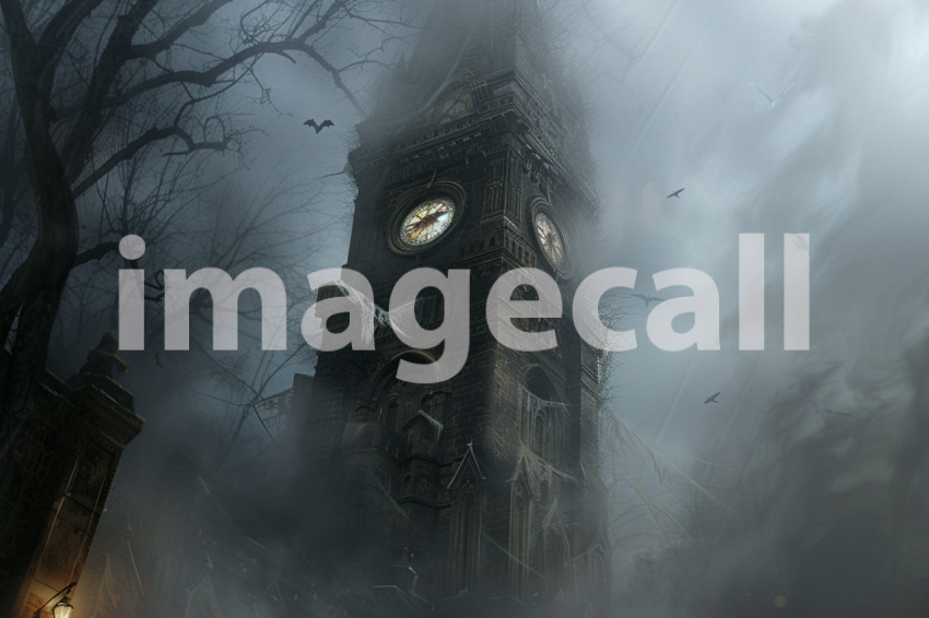 Cspreeti A haunted clock tower surrounded by a spectral fog w 75a4d0e8 55fa 437e 9525 d0544f93bdaa 0