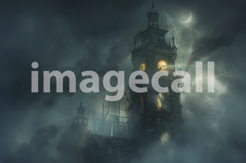 Cspreeti A haunted clock tower surrounded by a spectral fog w 75a4d0e8 55fa 437e 9525 d0544f93bdaa 1