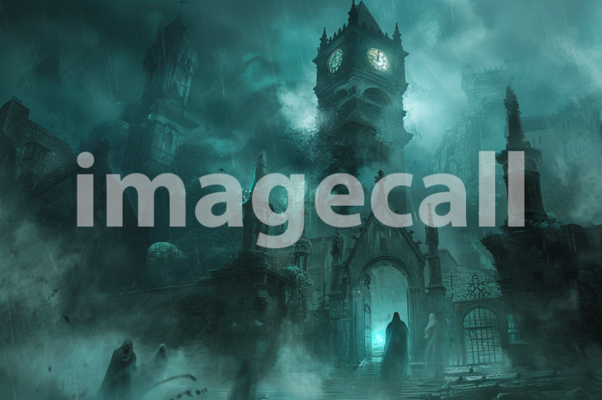Cspreeti A haunted clock tower surrounded by a spectral fog w 75a4d0e8 55fa 437e 9525 d0544f93bdaa 2