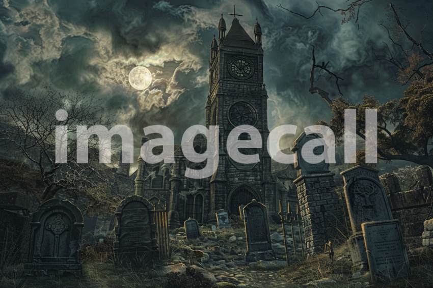 Cspreeti A haunted clock tower surrounded by an ancient cemet 298f7204 9046 4c94 9159 48b4f2a45705 2