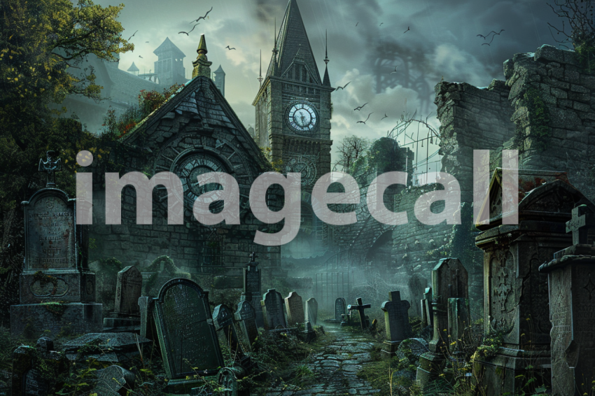 Cspreeti A haunted clock tower surrounded by an ancient cemet 298f7204 9046 4c94 9159 48b4f2a45705 3