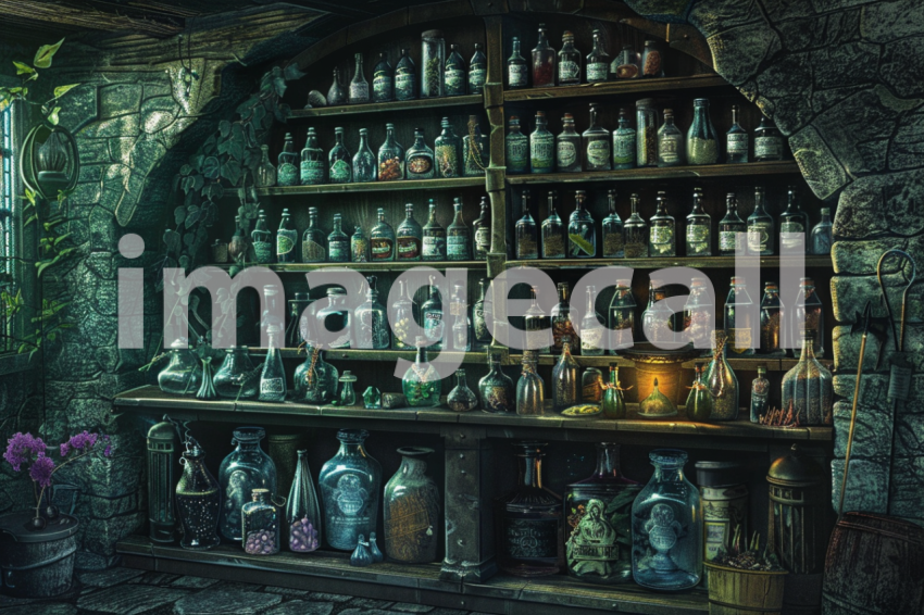 Cspreeti Haunted village apothecary its shelves lined with ja 458b5fe0 19ee 402a 80f9 998c329afd83 0