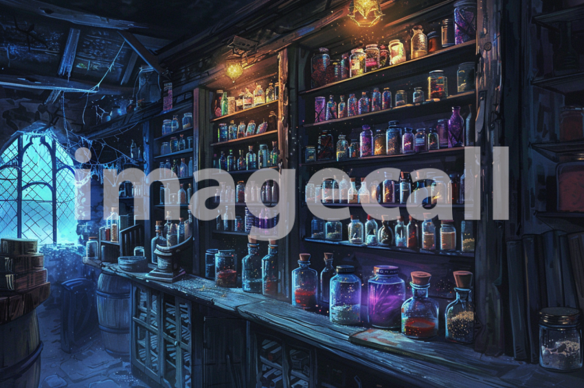 Cspreeti Haunted village apothecary its shelves lined with ja 458b5fe0 19ee 402a 80f9 998c329afd83 2