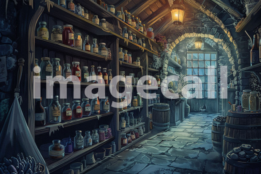 Cspreeti Haunted village apothecary its shelves lined with ja 458b5fe0 19ee 402a 80f9 998c329afd83 3