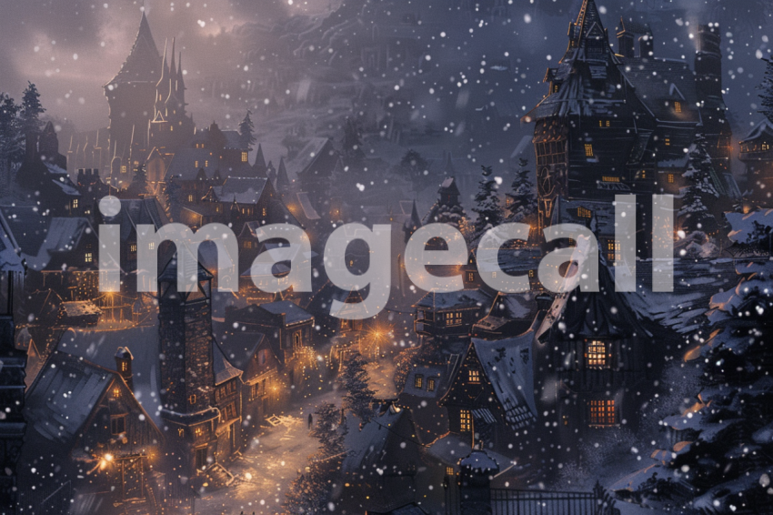 Cspreeti A village engulfed in a gentle snowfall where the fl d8bb1651 2ca0 4476 b578 7492c21b6a94 0