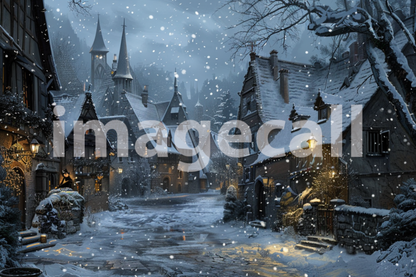 Cspreeti A village engulfed in a gentle snowfall where the fl d8bb1651 2ca0 4476 b578 7492c21b6a94 1