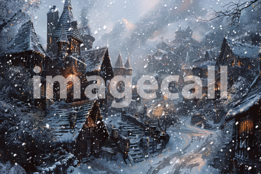 Cspreeti A village engulfed in a gentle snowfall where the fl d8bb1651 2ca0 4476 b578 7492c21b6a94 2