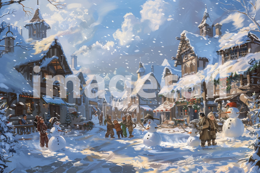 Cspreeti Children build snowmen in the village square their l 76941c7b bed2 425a 889d ffe8e97a4413 0