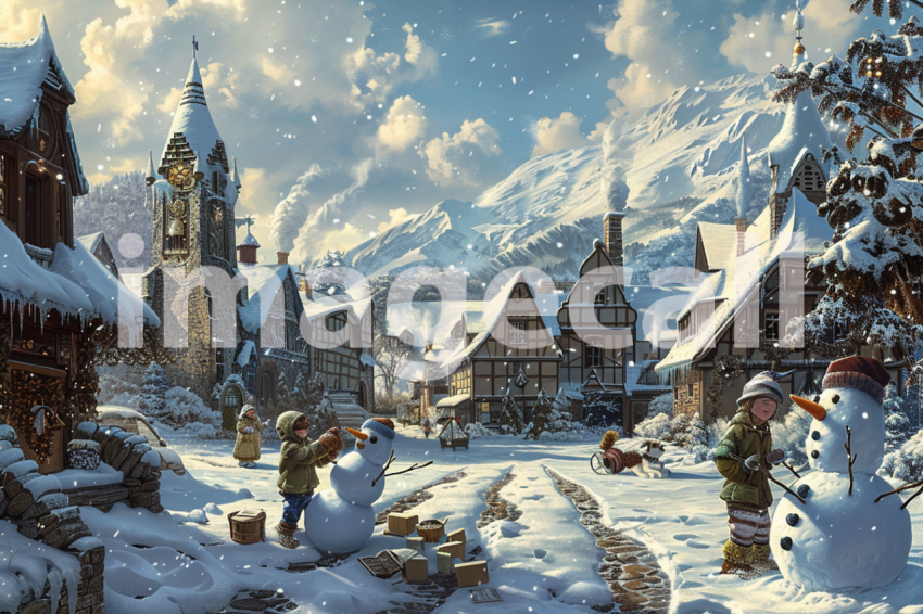 Cspreeti Children build snowmen in the village square their l 76941c7b bed2 425a 889d ffe8e97a4413 2