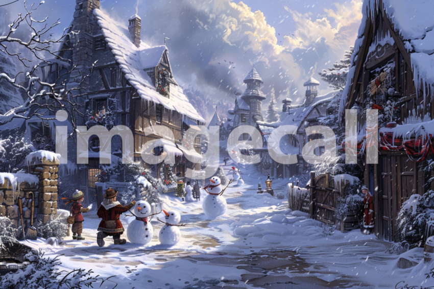 Cspreeti Children build snowmen in the village square their l 76941c7b bed2 425a 889d ffe8e97a4413 3