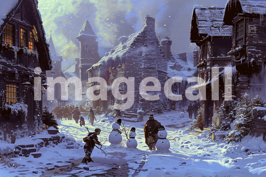 Cspreeti Children build snowmen in the village square their l 76941c7b bed2 425a 889d ffe8e97a4413 1