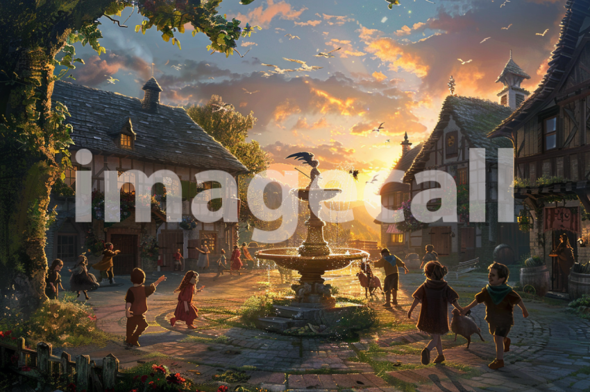 Cspreeti Children play in the village square at sunset their  f96d8aa4 7adc 49c0 8fde 49d93407146c 0