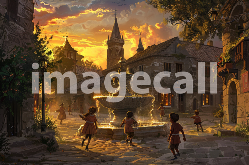 Cspreeti Children play in the village square at sunset their  f96d8aa4 7adc 49c0 8fde 49d93407146c 2