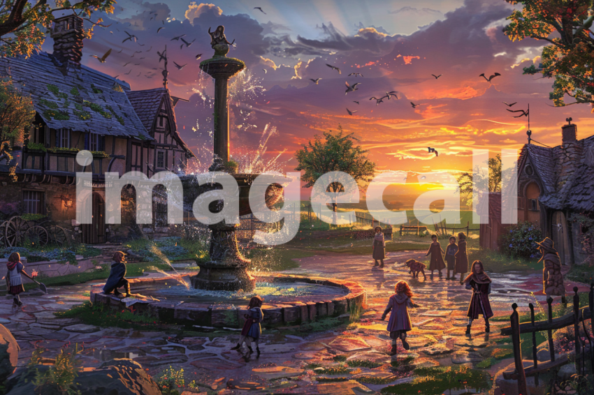 Cspreeti Children play in the village square at sunset their  f96d8aa4 7adc 49c0 8fde 49d93407146c 1