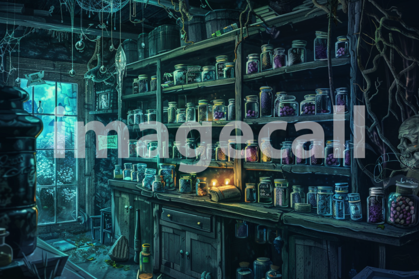 Cspreeti Haunted village apothecary its shelves lined with ja e62a1813 d4fe 4014 8361 cbe36bc54c96 1