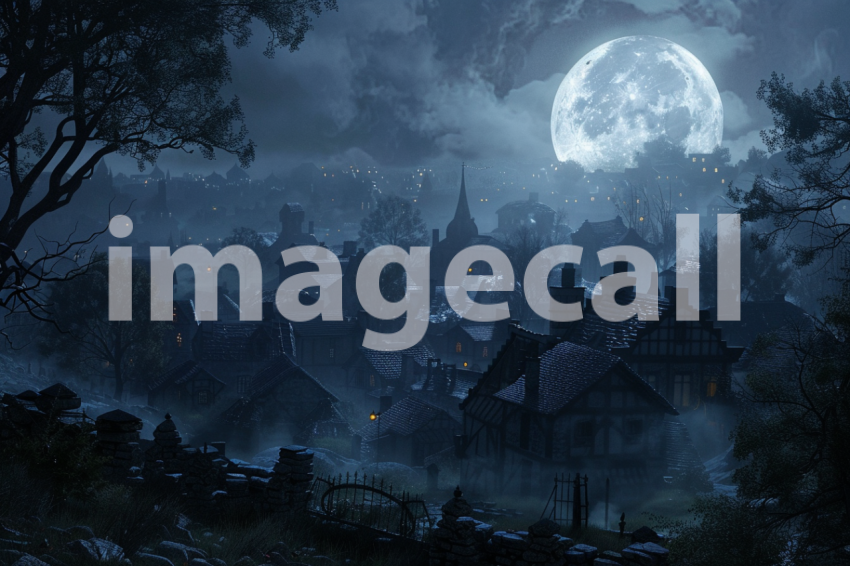 Cspreeti A village enveloped in an eerie mist under the full  04016a44 675a 452e 9237 e46d0a3ee347 2