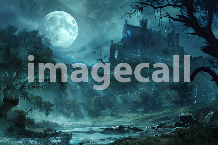 Cspreeti A village enveloped in an eerie mist under the full  04016a44 675a 452e 9237 e46d0a3ee347 1