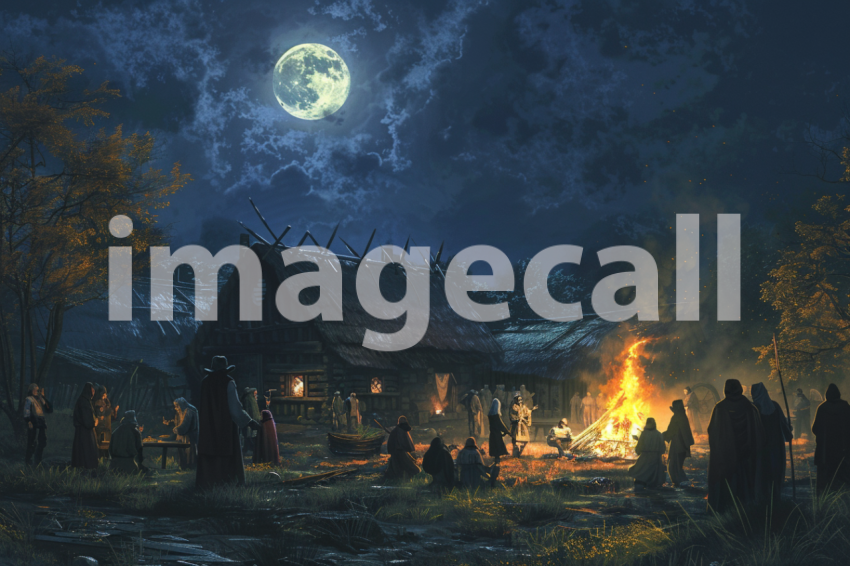 Cspreeti Villagers gather at the village bonfire their faces  ec347d49 0669 45ab b5e5 b6b27ec331dd 0