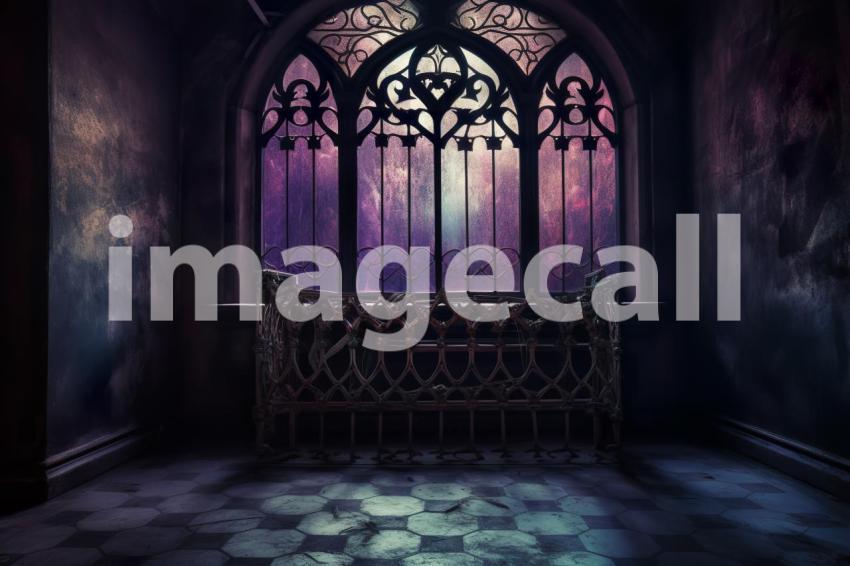 A009 Dark Gothic Purple Window Backdrop (5)