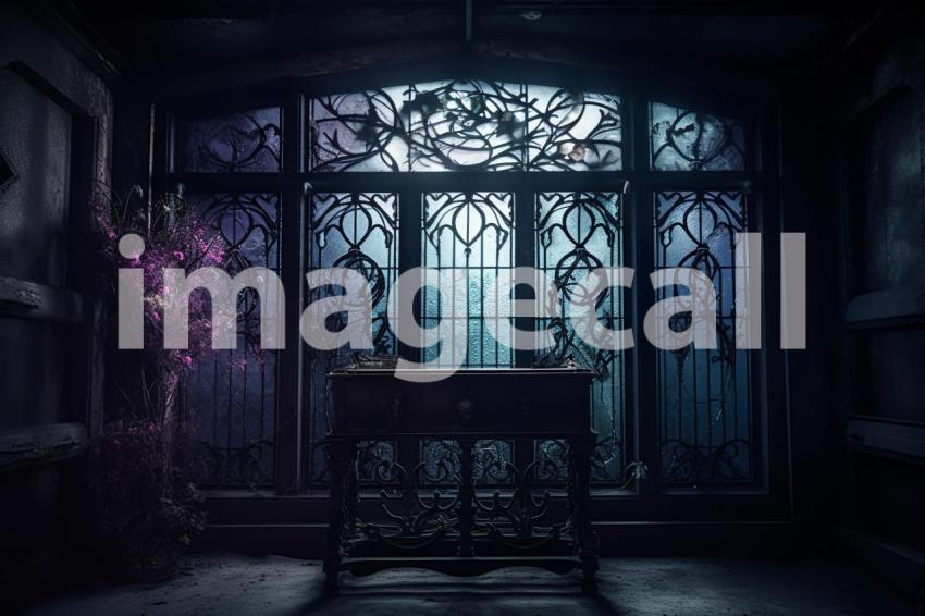 A009 Dark Gothic Purple Window Backdrop (2)