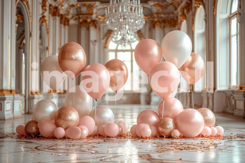 BD0001   Pink Gold Blue Balloons Backdrop (1)