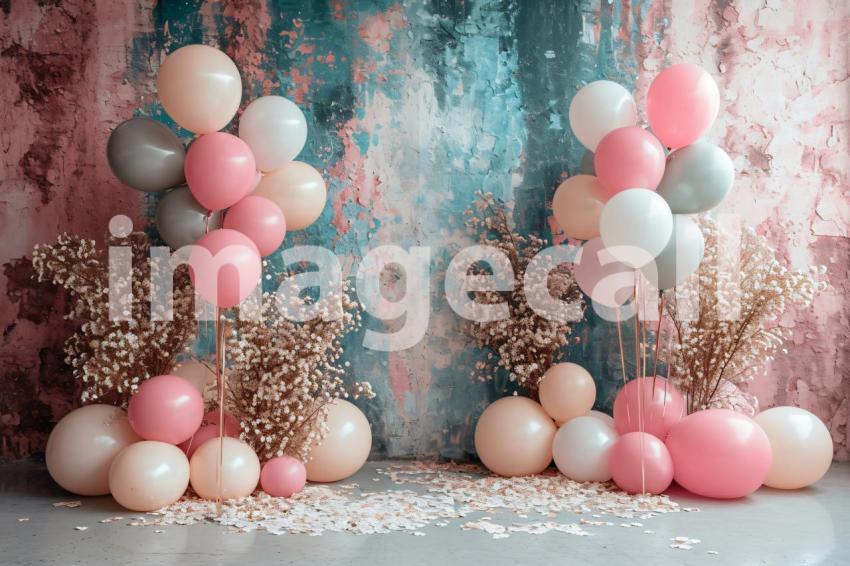 BD0001   Pink Gold Blue Balloons Backdrop (5)