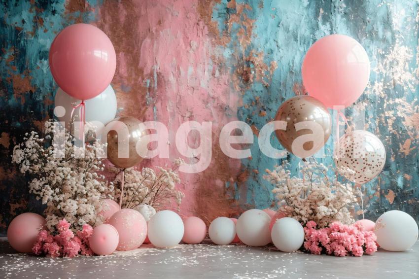 BD0001   Pink Gold Blue Balloons Backdrop (10)