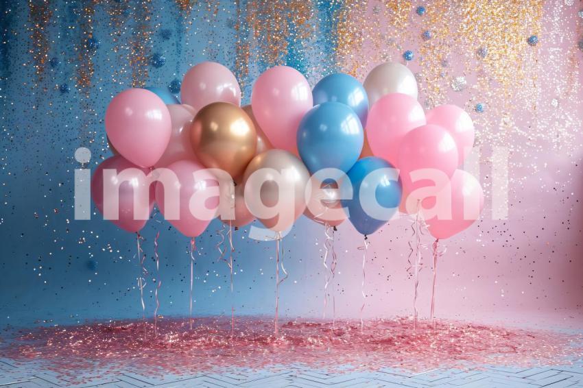 BD0001   Pink Gold Blue Balloons Backdrop (11)