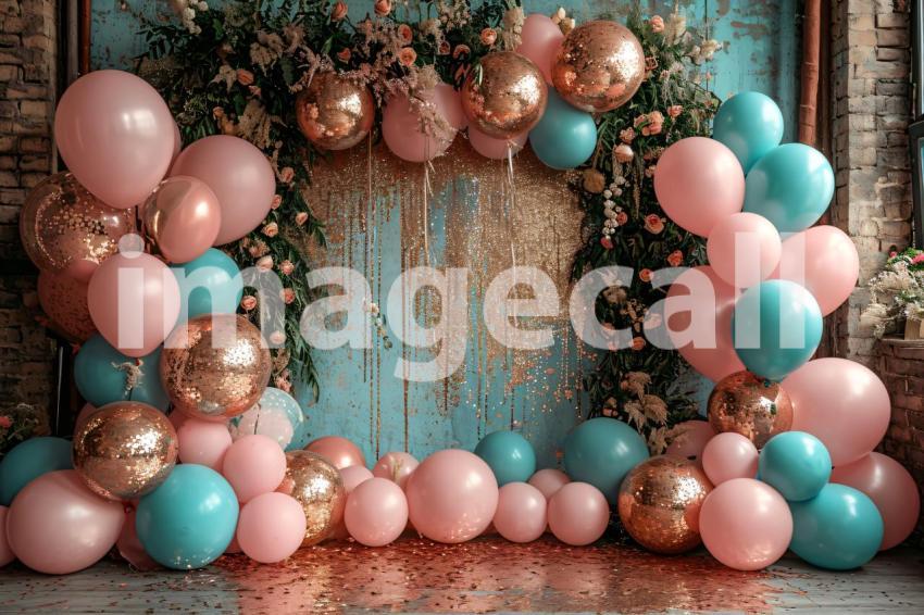 BD0001   Pink Gold Blue Balloons Backdrop (12)