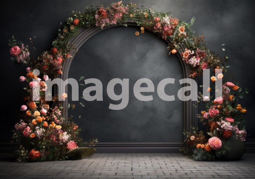 A060 Dark Grey Floral Arch Backdrops (6)