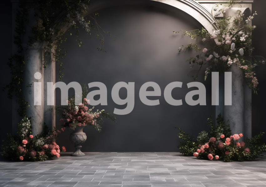 A060 Dark Grey Floral Arch Backdrops (5)