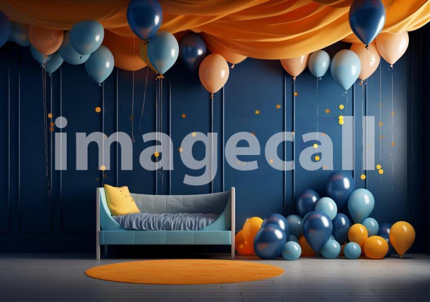 A061 Blue and Orange Party Balloons Navy Blue Backdrop (17)