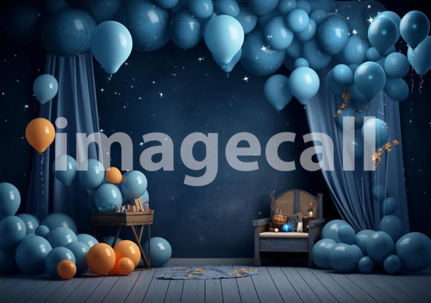 A061 Blue and Orange Party Balloons Navy Blue Backdrop (11)