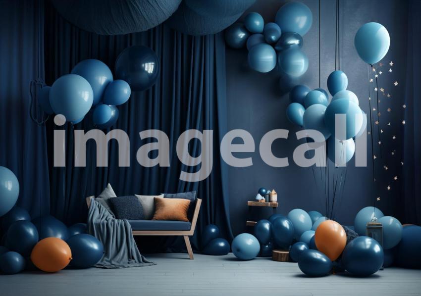 A061 Blue and Orange Party Balloons Navy Blue Backdrop (1)