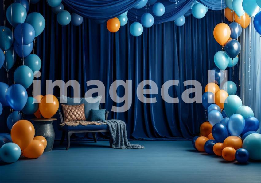 A061 Blue and Orange Party Balloons Navy Blue Backdrop (12)