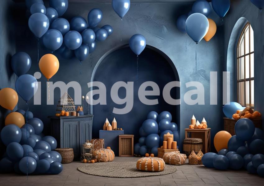 A061 Blue and Orange Party Balloons Navy Blue Backdrop (15)