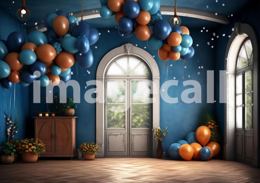 A061 Blue and Orange Party Balloons Navy Blue Backdrop (8)
