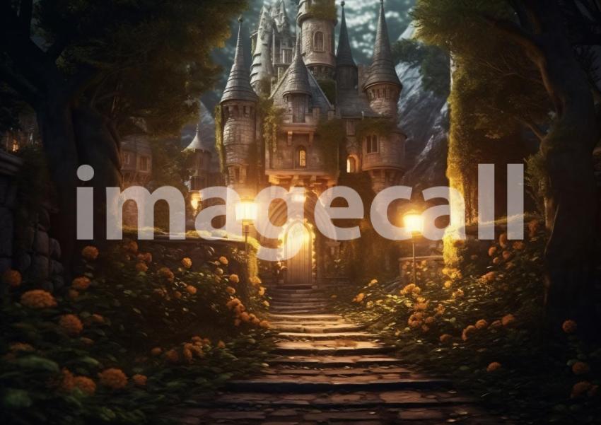 A158 Medieval Castle Entrance at Night   Landscape (2)