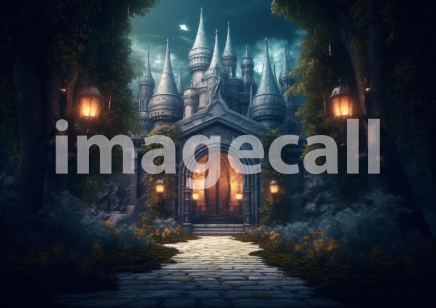 A158 Medieval Castle Entrance at Night   Landscape (8)