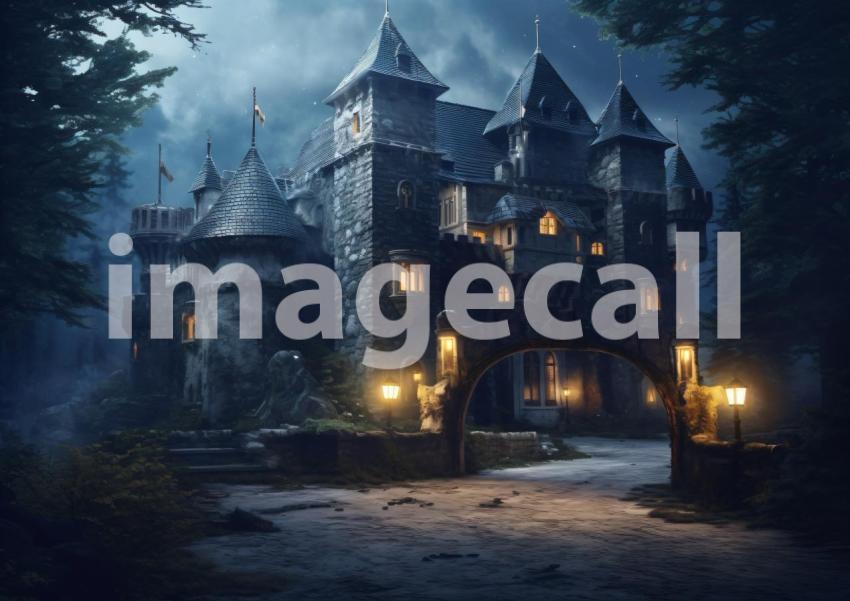 A158 Medieval Castle Entrance at Night   Landscape (12)