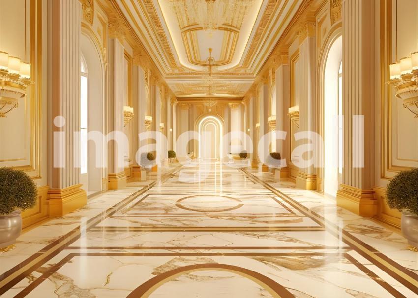 Gold marble interior of the royal golden palace castle interior