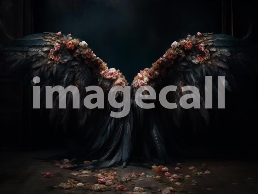 A072 Floral Black Angel Wings Backdrops (1)