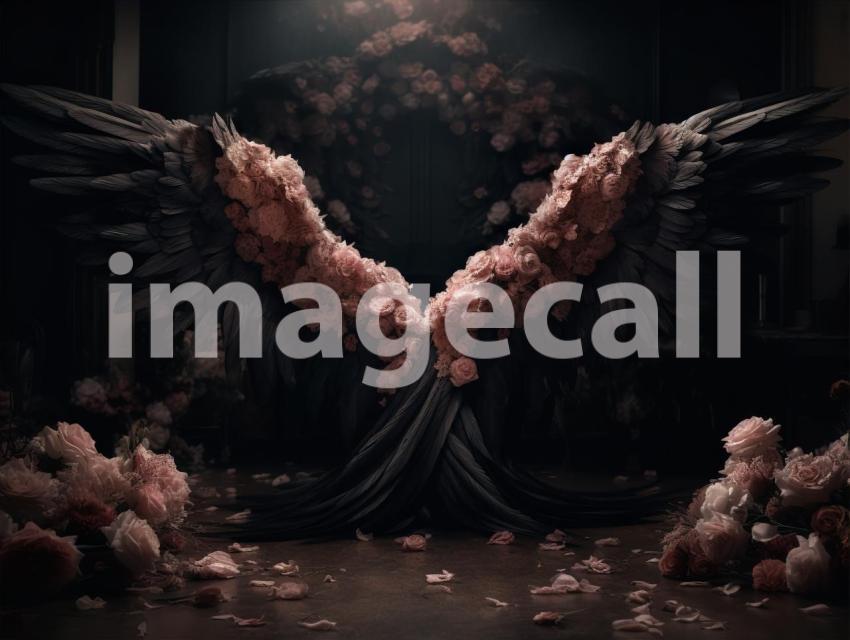 A072 Floral Black Angel Wings Backdrops (9)