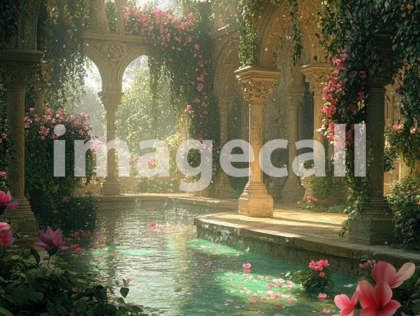 FN0010   Enchanted Romantic Garden Pool (4)  Destiny Backdrops