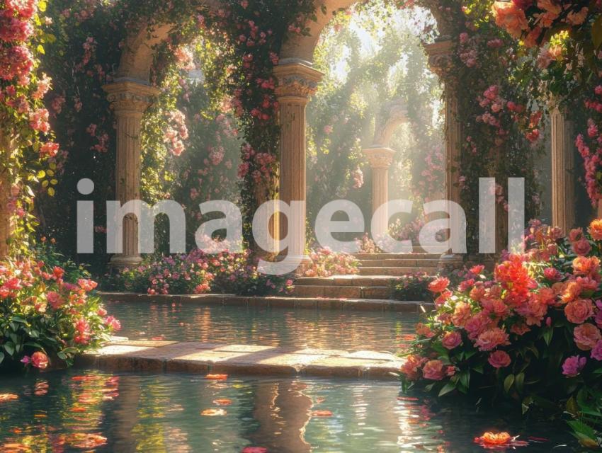 FN0010   Enchanted Romantic Garden Pool (2)  Destiny Backdrops