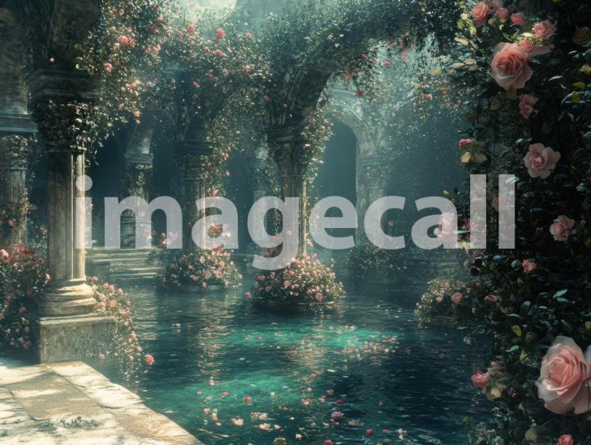 FN0010   Enchanted Romantic Garden Pool (6)  Destiny Backdrops